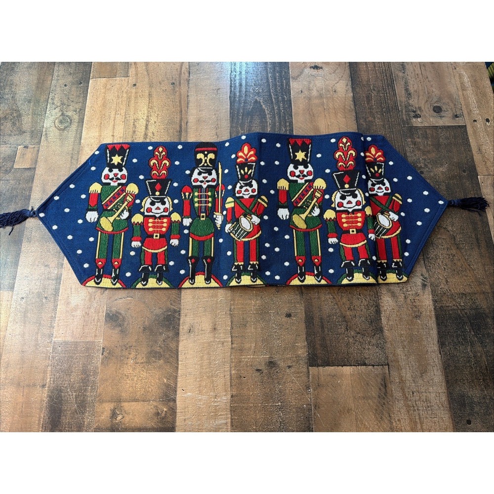 Vintage‎ Nutcracker Tapestry Christmas Table Runner Navy Blue Toy Soldier 12x54"